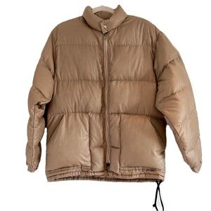 Vintage Men's Styled By Jones Down Puffer Jacket Medium Made In USA Tan Full Zip